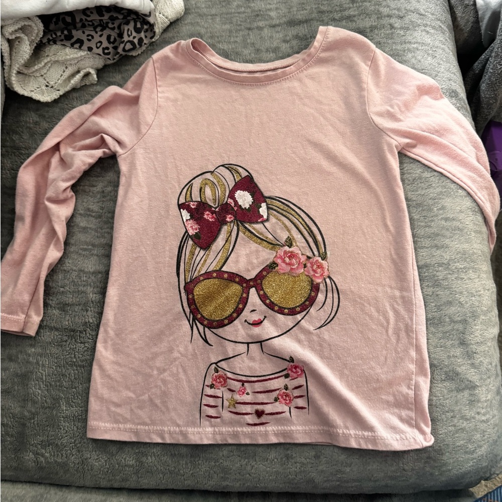 Pink Kids Long Sleeve Shirt with Graphic Design